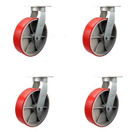 Service Caster 12'' Heavy Duty Red Poly on Cast Iron Caster Set with Swivel Locks , 4PK CRAN-SCC-KP92S1230-PUR-RS-BSL-4